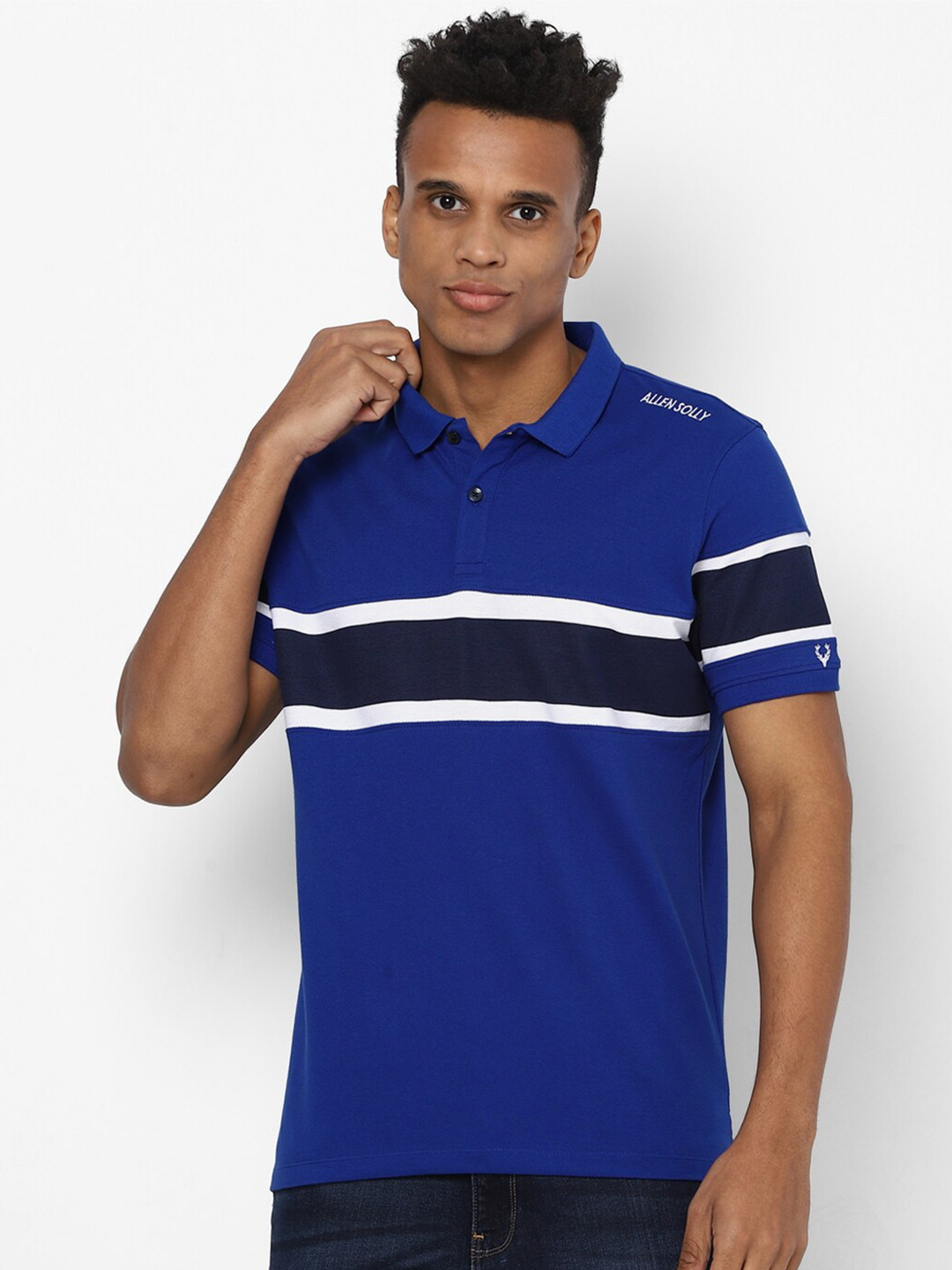 

Allen Solly Men Blue & Black Colourblocked Polo Collar T-shirt