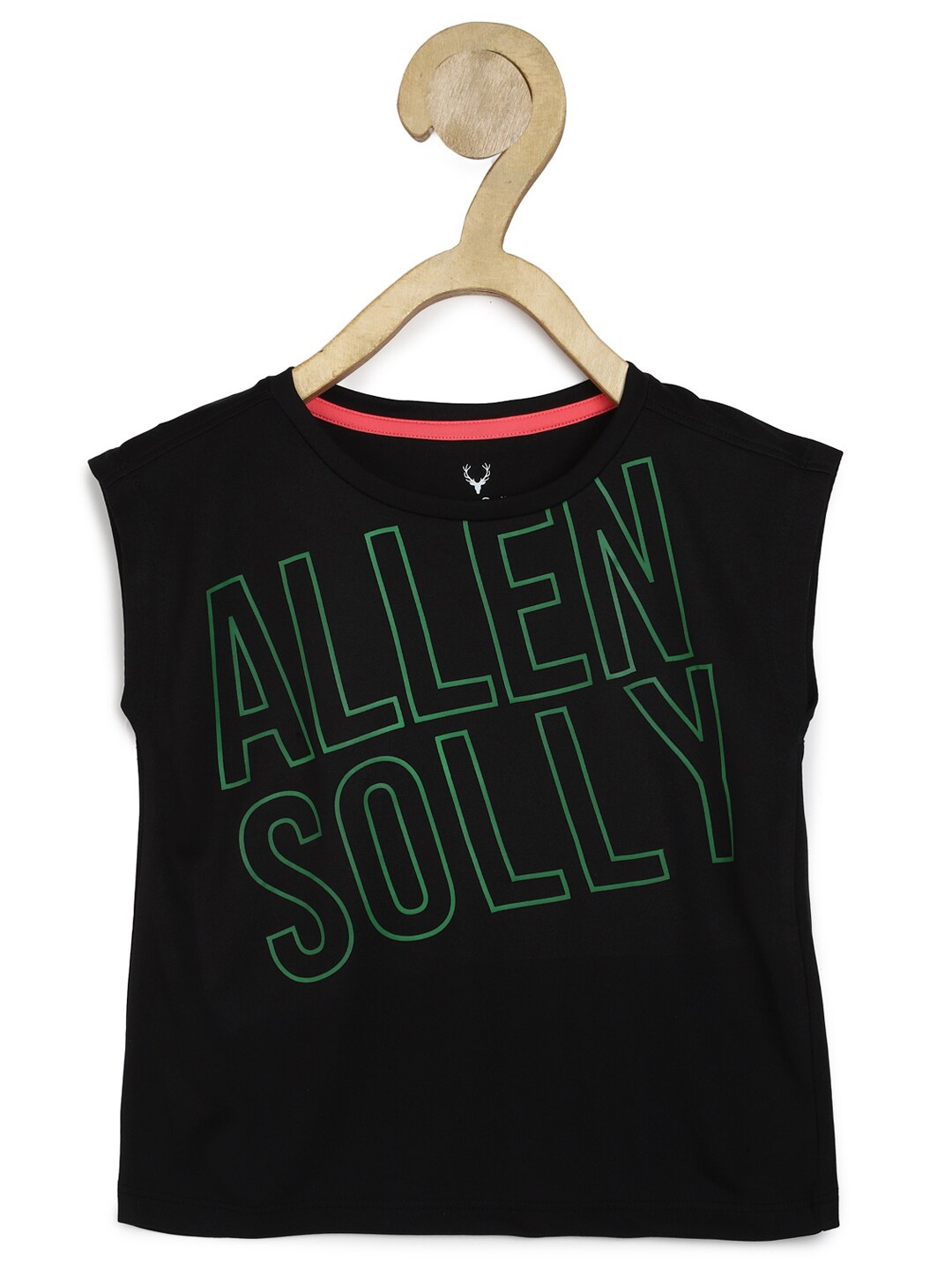 

Allen Solly Junior Girls Black & Green Brand Logo Printed T-shirt