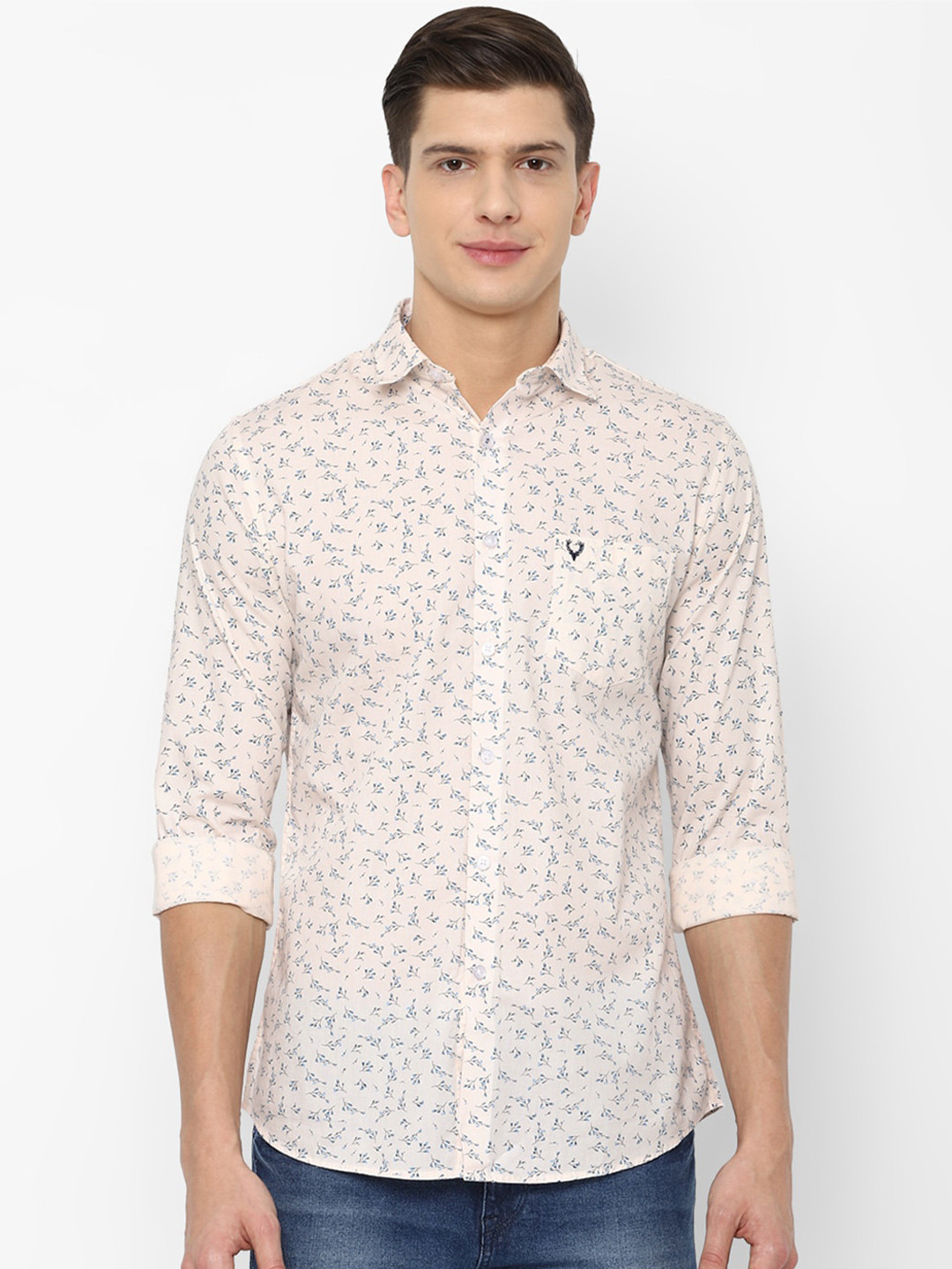 

Allen Solly Men Cream-Coloured Slim Fit Floral Printed Casual Shirt