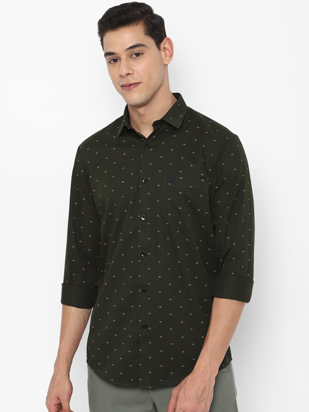 

Allen Solly Olive Green Slim Fit Printed Casual Shirt