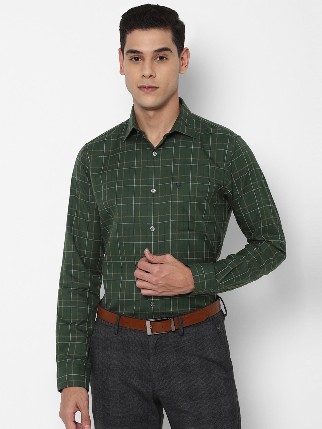 

Allen Solly Men Green Slim Fit Checked Formal Shirt