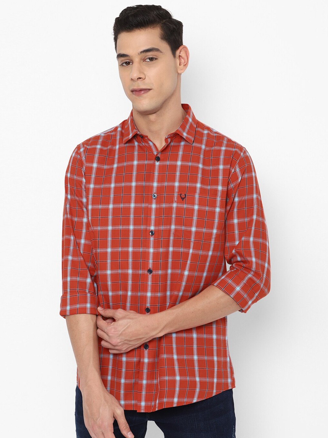 

Allen Solly Men Red Slim Fit Tartan Checks Checked Casual Shirt
