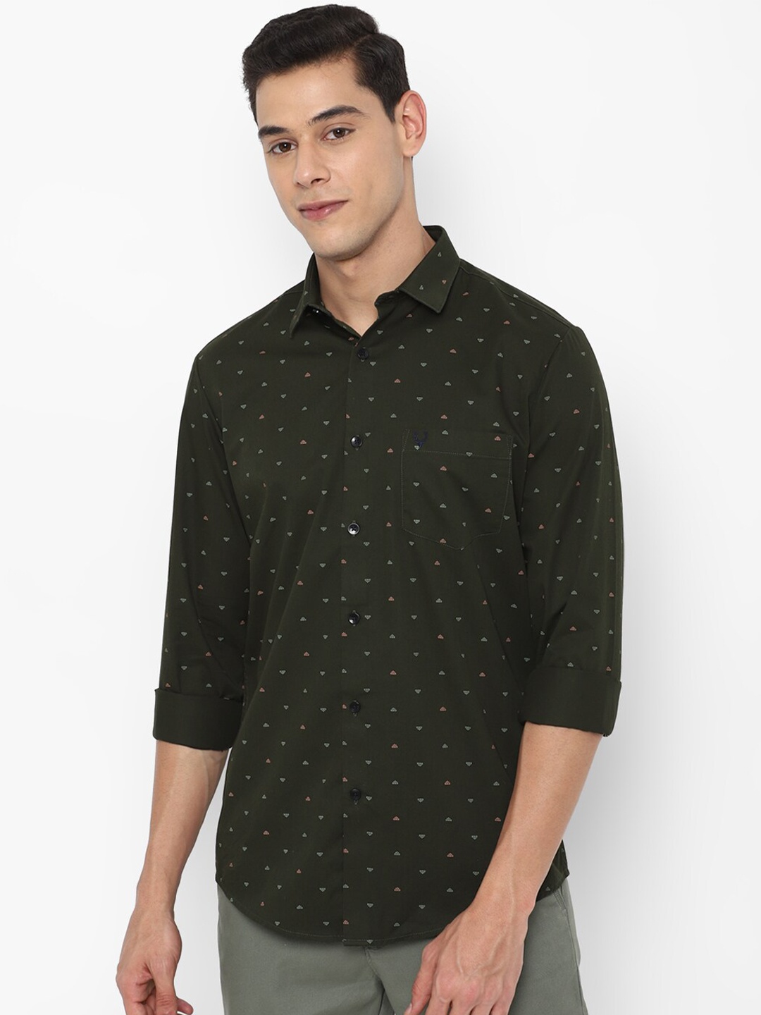 

Allen Solly Men Olive Green Slim Fit Printed Cotton Casual Shirt