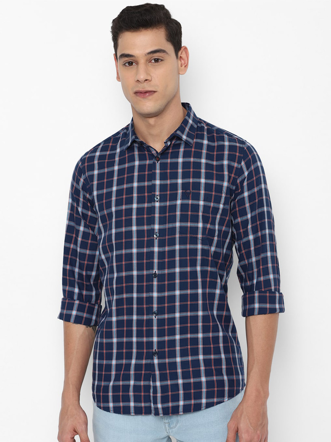 

Allen Solly Men Navy Blue Slim Fit Tartan Checks Checked Casual Shirt