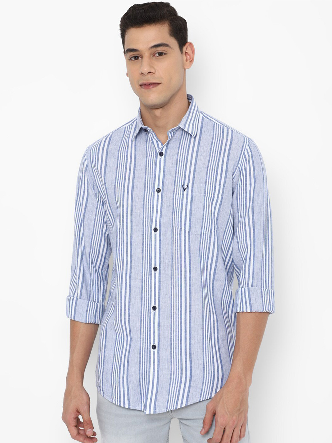 

Allen Solly Men Blue Slim Fit Striped Casual Shirt