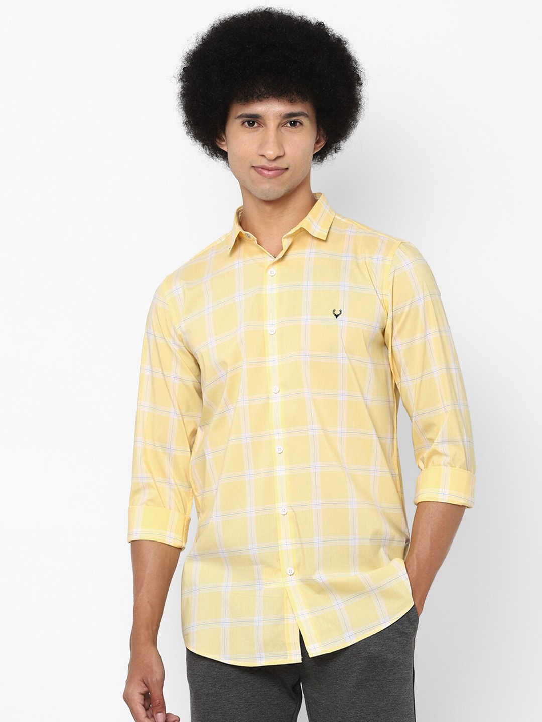 

Allen Solly Men Yellow Slim Fit Windowpane Checks Checked Casual Shirt