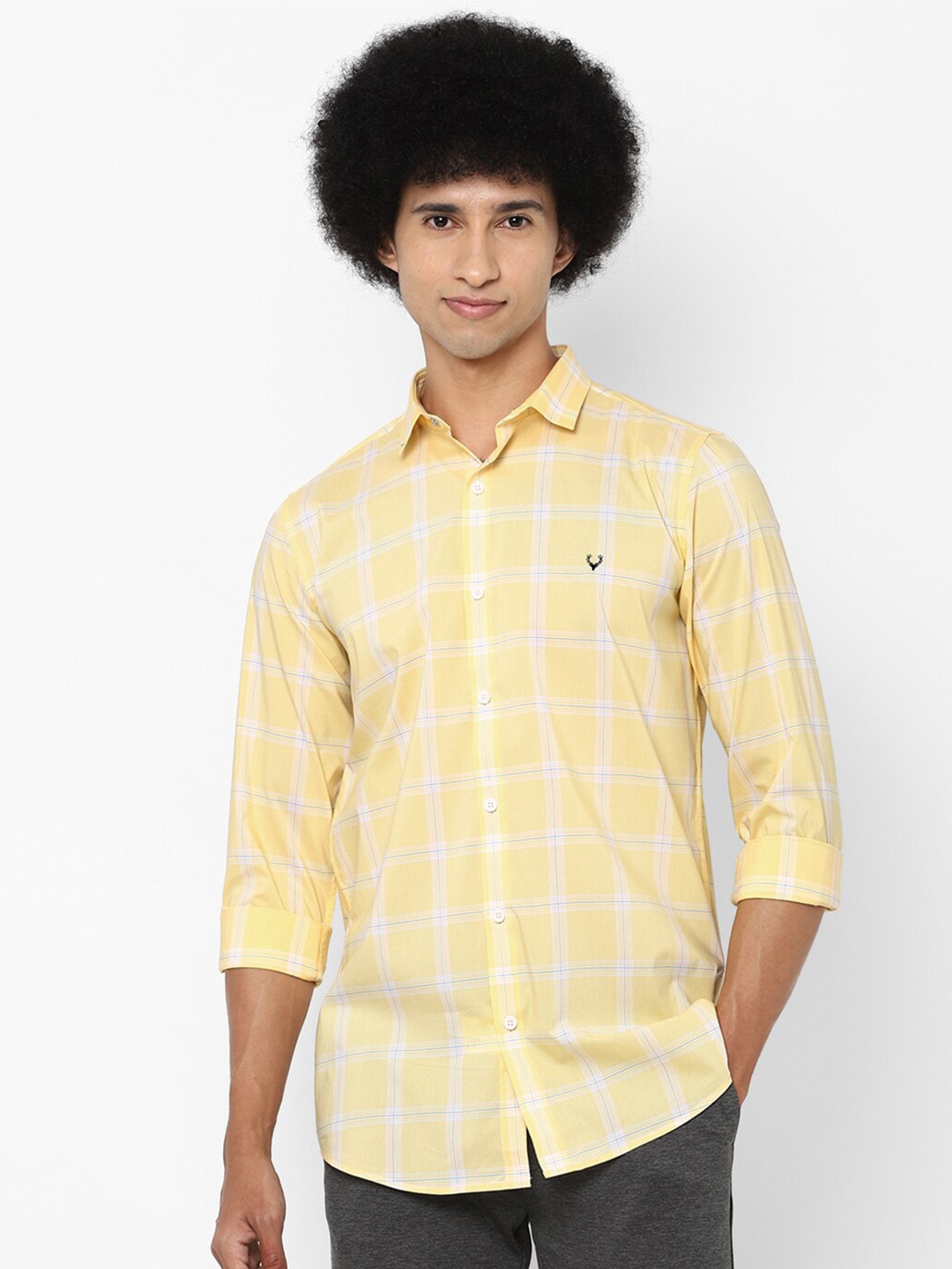 

Allen Solly Men Yellow Slim Fit Windowpane Checks Checked Casual Shirt