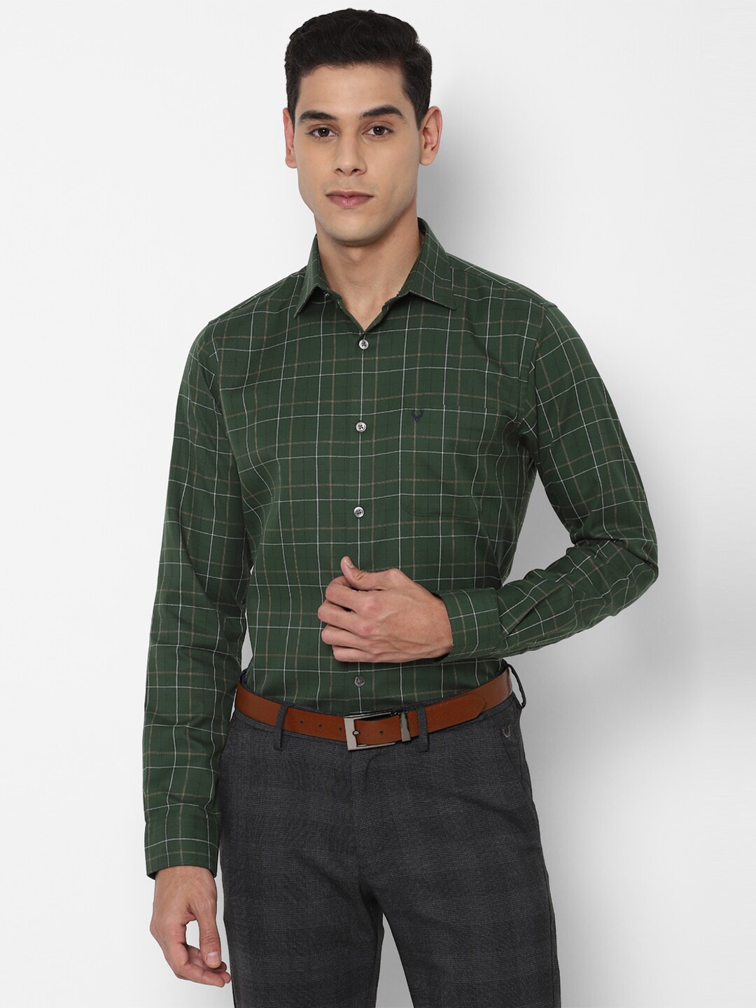 

Allen Solly Men Green Slim Fit Checked Formal Shirt