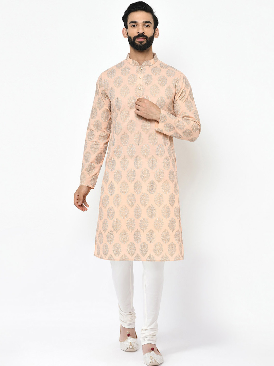 

KISAH Men Pink Floral Embroidered Kurta with Churidar