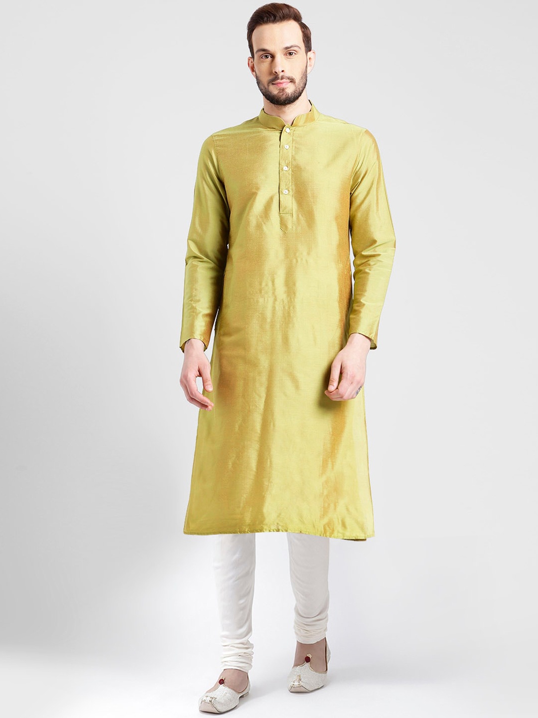 

KISAH Men Lime Green & White Kurta with Churidar