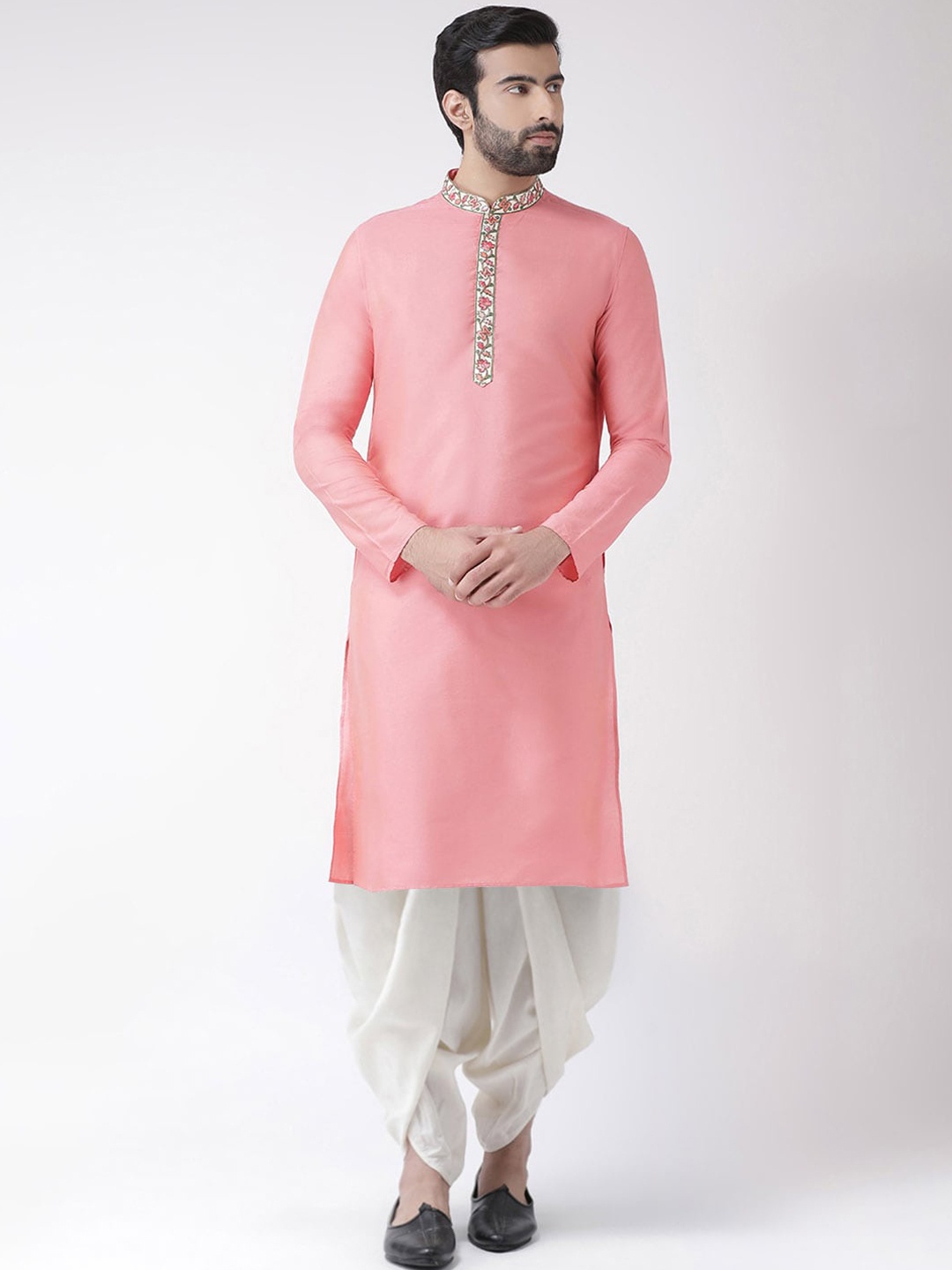 

KISAH Men Pink Thread Work Kurta with Dhoti Pants