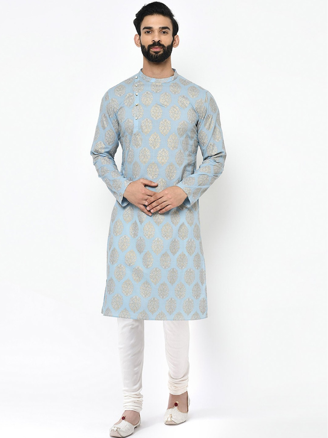 

KISAH Men Printed Regular Fit Ethnic Motifs Kurta Churidar Set, Blue