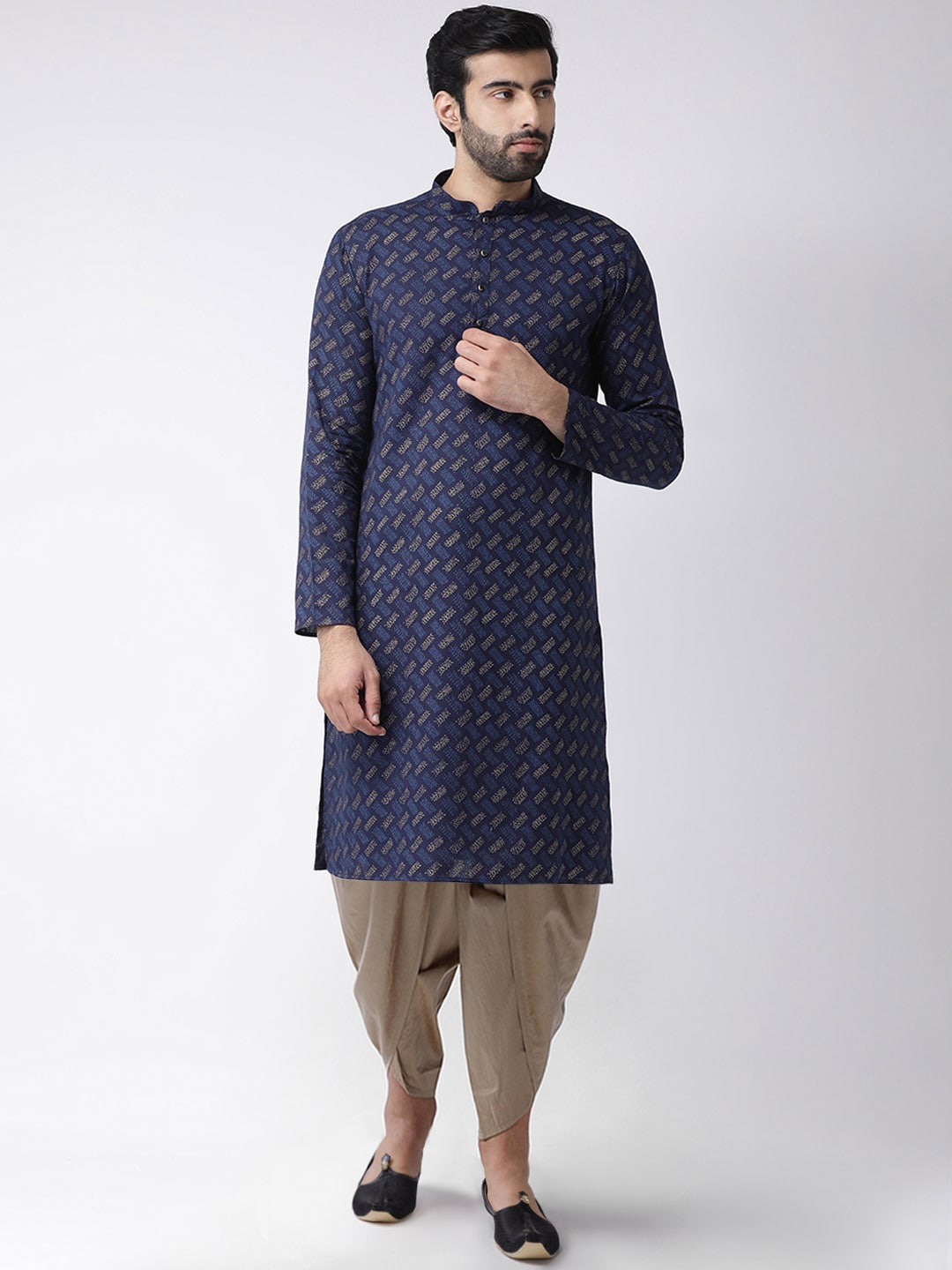 

KISAH Men Navy Blue & Brown Printed Kurta with Dhoti Pants