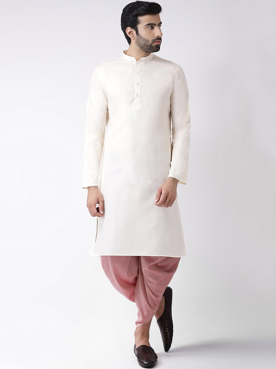 

KISAH Men Off White & Pink Solid Kurta with Dhoti Pants