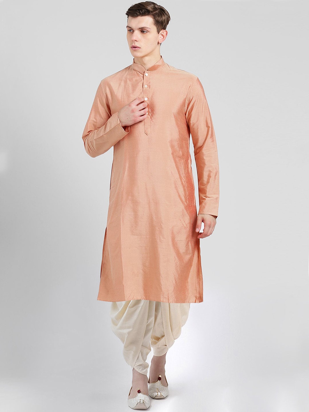 

KISAH Men Peach-Coloured & Cream Kurta with Dhoti Pants