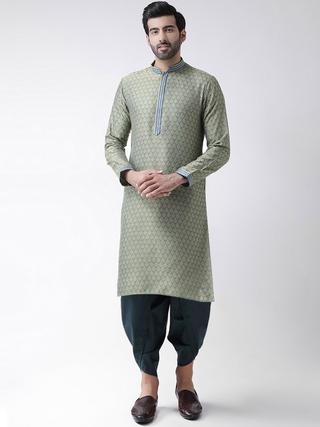 

KISAH Men Green Ethnic Motifs Kurta with Dhoti Pants