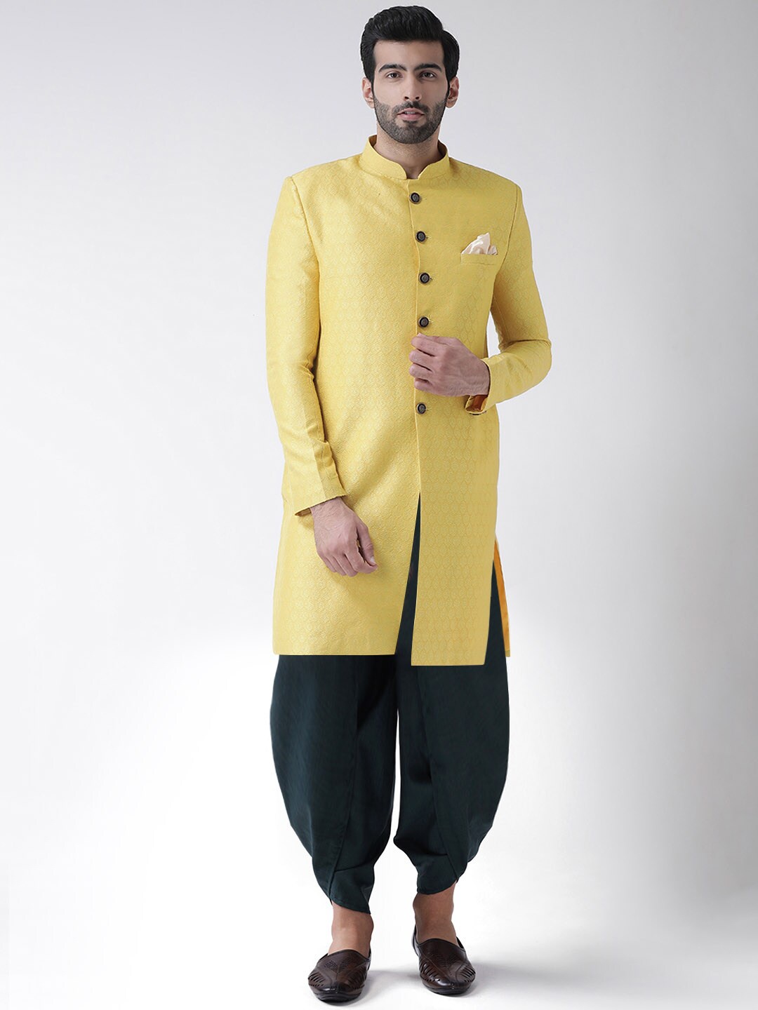 

KISAH Men Indowestern Sherwani with Dhoti Pants Set, Yellow