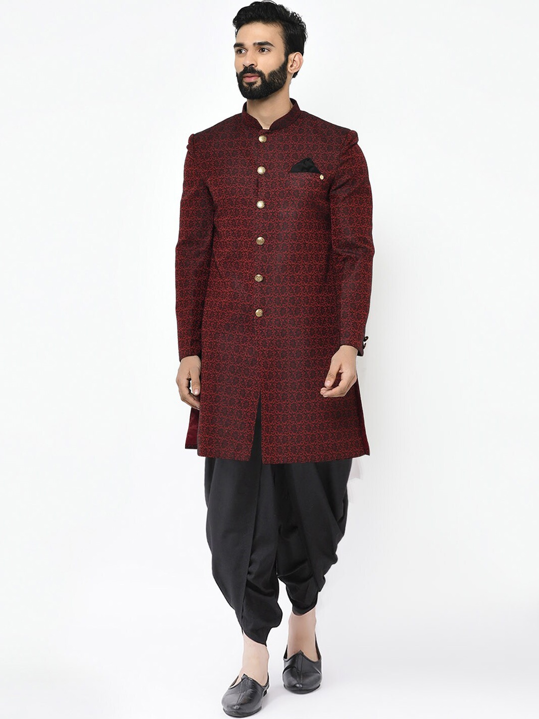 

KISAH Men Printed Indowestern Sherwani Set, Maroon