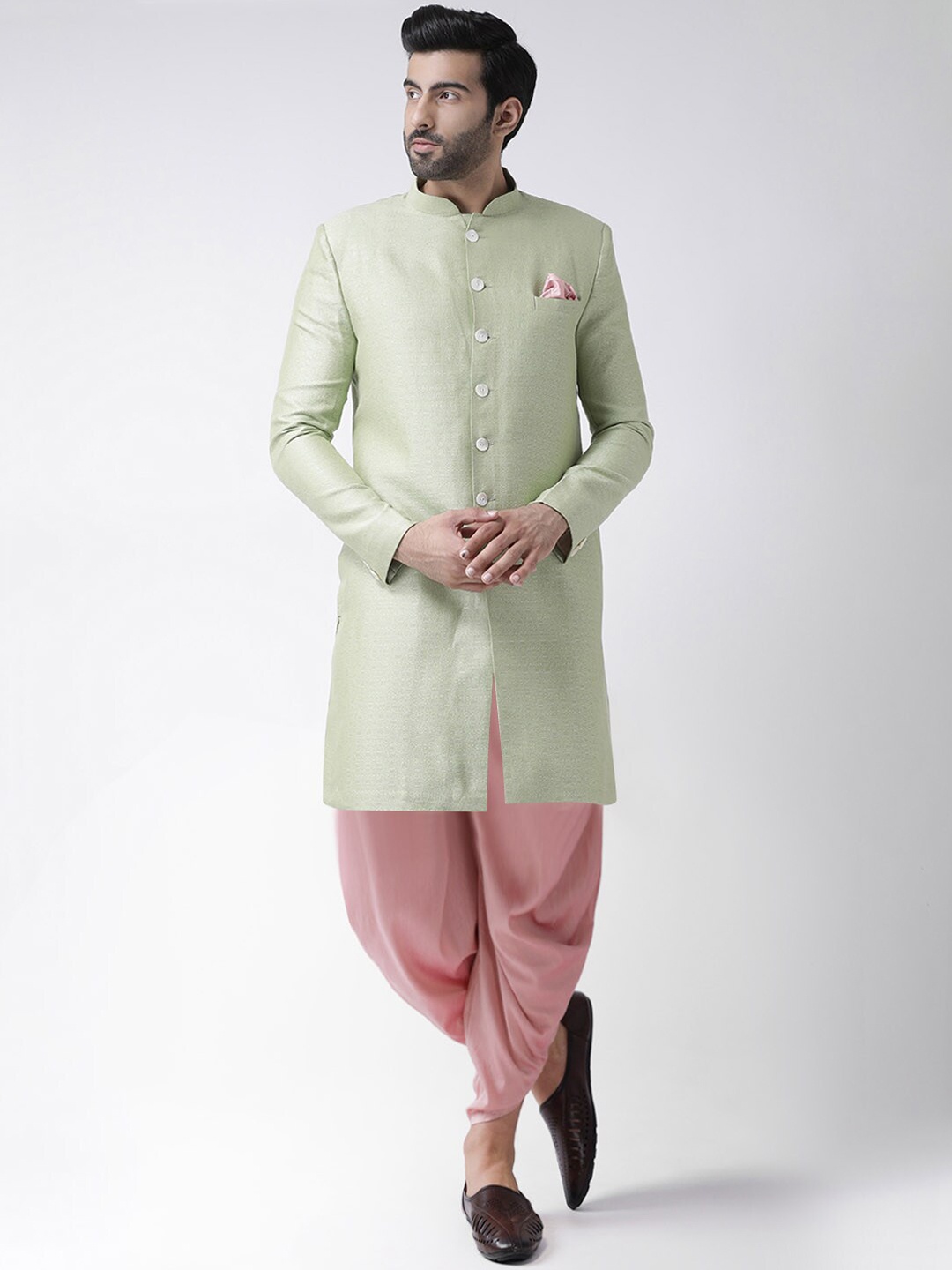 

KISAH Men Solid Indowestern Sherwani Set, Green