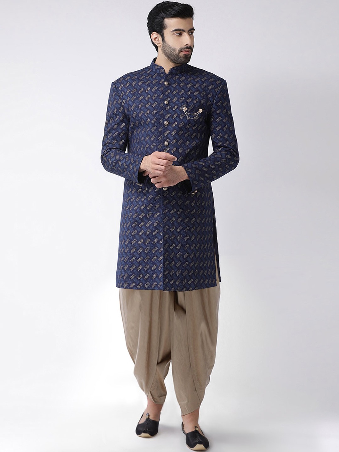 

KISAH Men Abstract Printed Cotton Indowestern Sherwani with Dhoti Pants Set, Navy blue