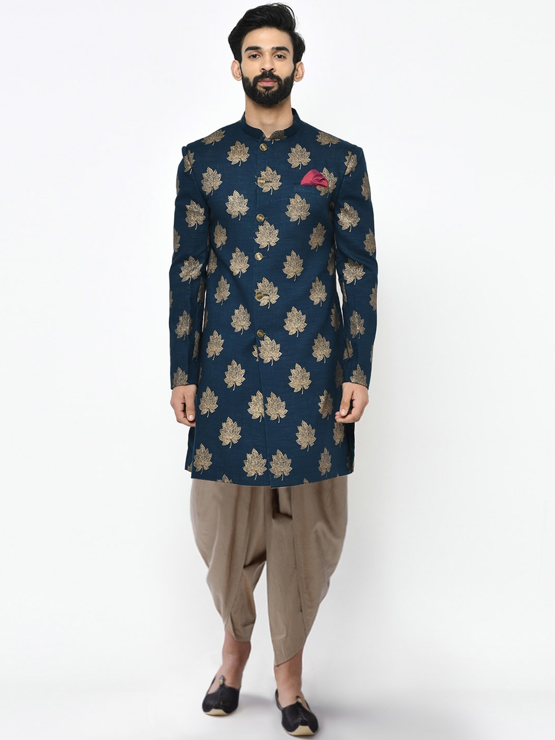 

KISAH Men Blue & Gold Printed Indowestern Sherwani with Dhoti Pants