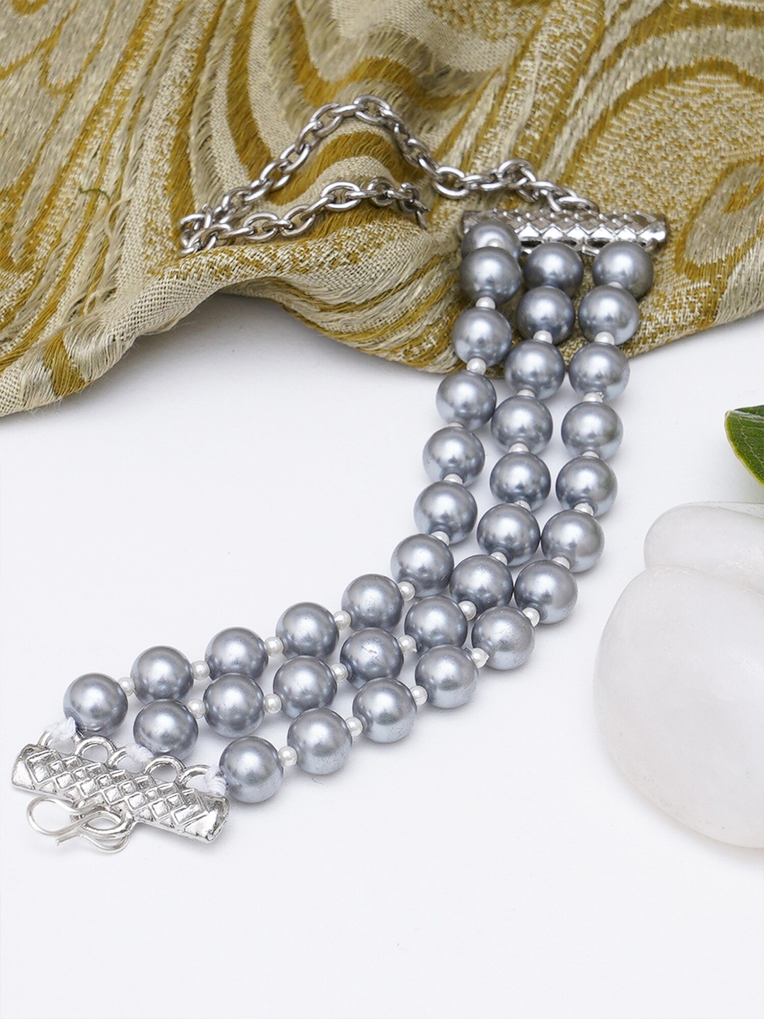 

KARATCART Women Silver-Plated Kundan Multistrand Bracelet