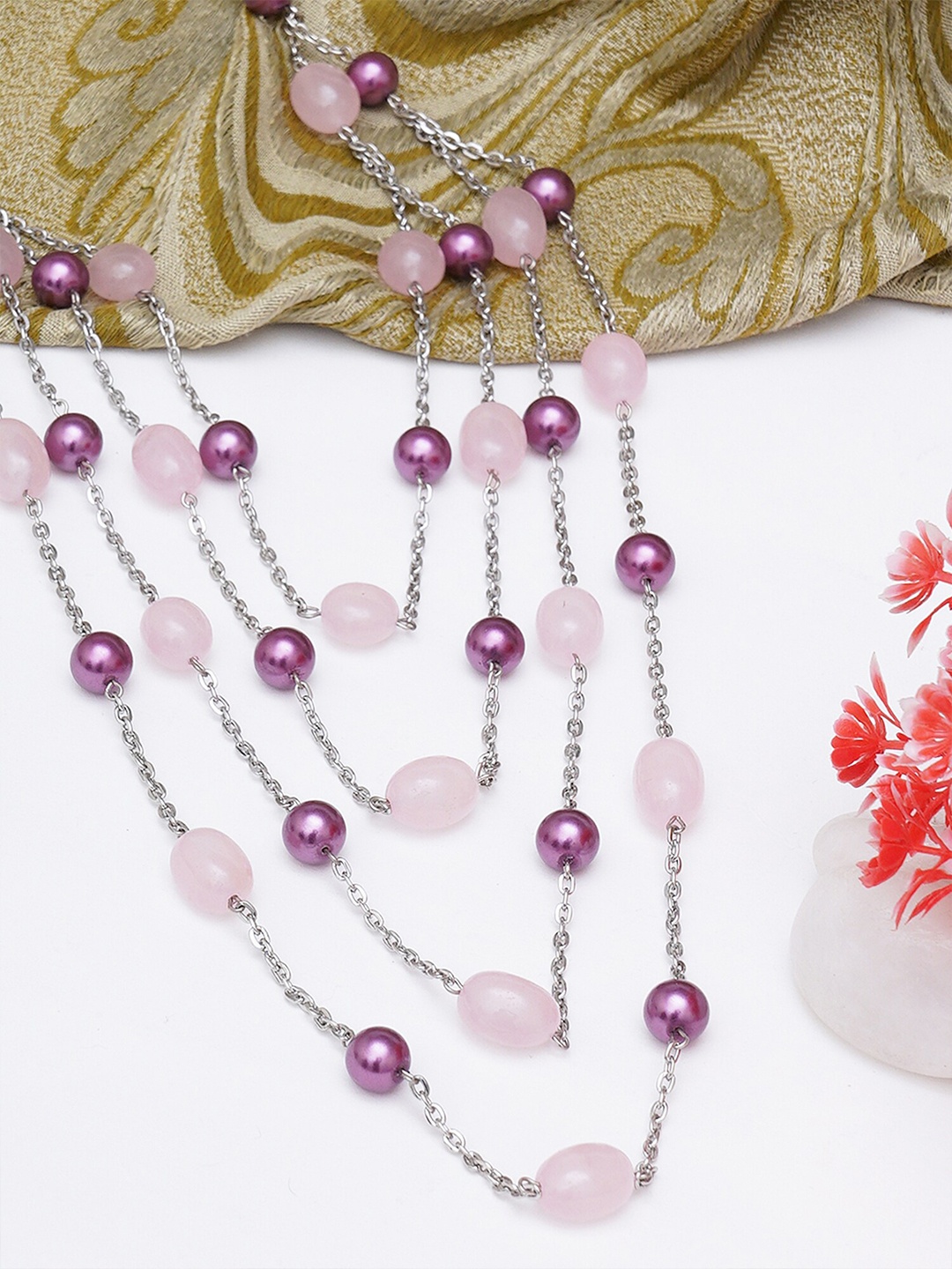 

KARATCART Women Pink & Purple Handcrafted Layered Necklace