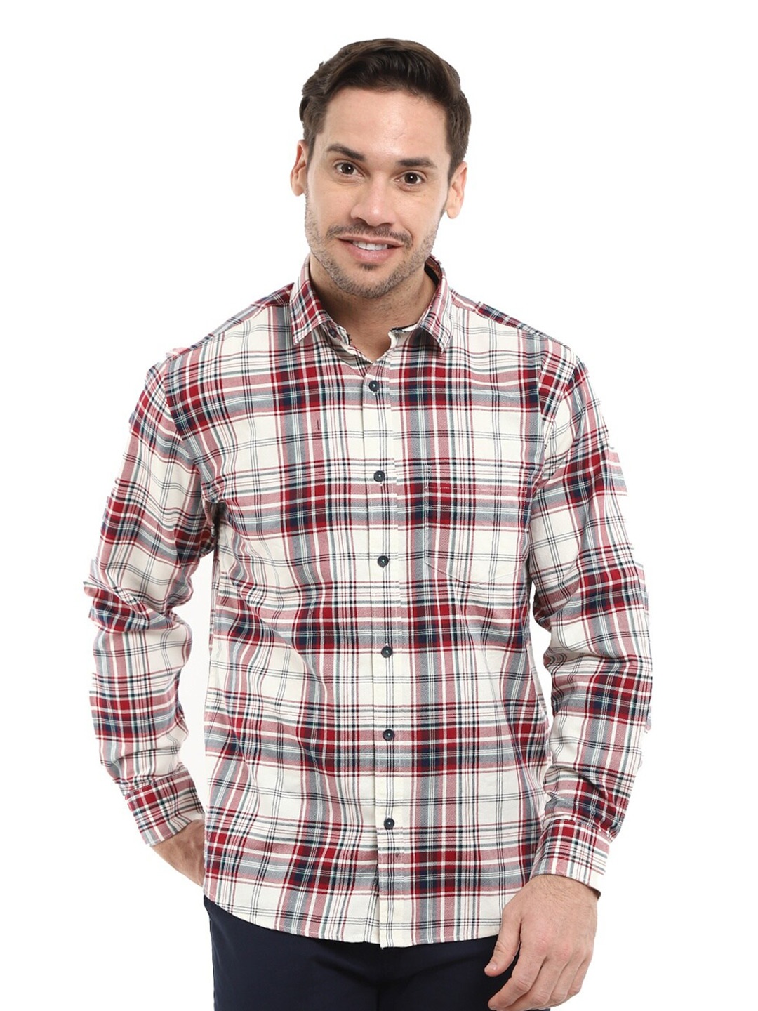 

V-Mart Men White Standard Tartan Checks Checked Casual Shirt