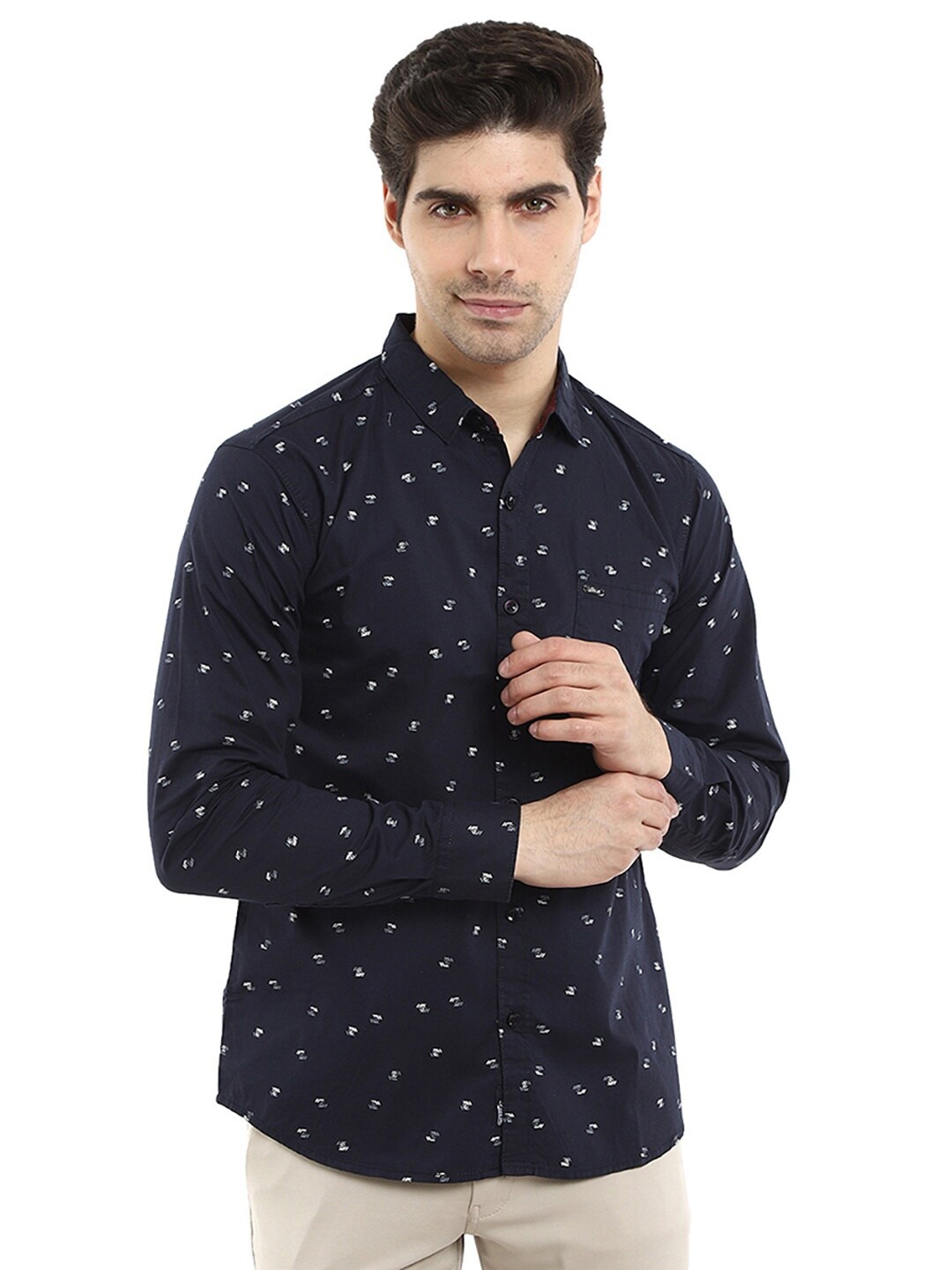 

V-Mart Men Navy Blue Standard Slim Fit Printed Casual Shirt