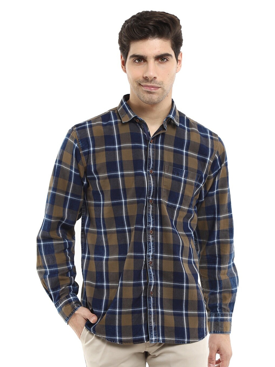 

V-Mart Men Mustard Standard Tartan Checks Checked Casual Shirt
