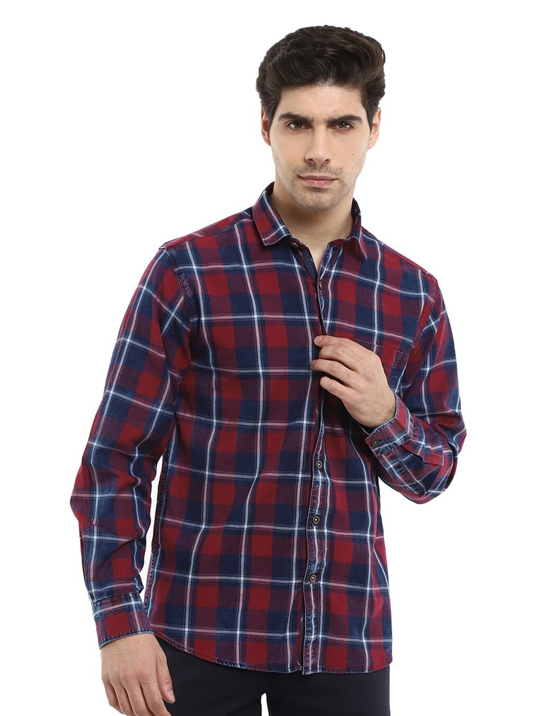 

V-Mart Men Maroon Standard Tartan Checks Checked Casual Shirt