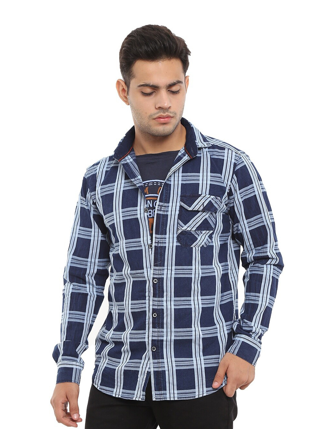 

V-Mart Men Blue Standard Slim Fit Tartan Checks Checked Casual Shirt