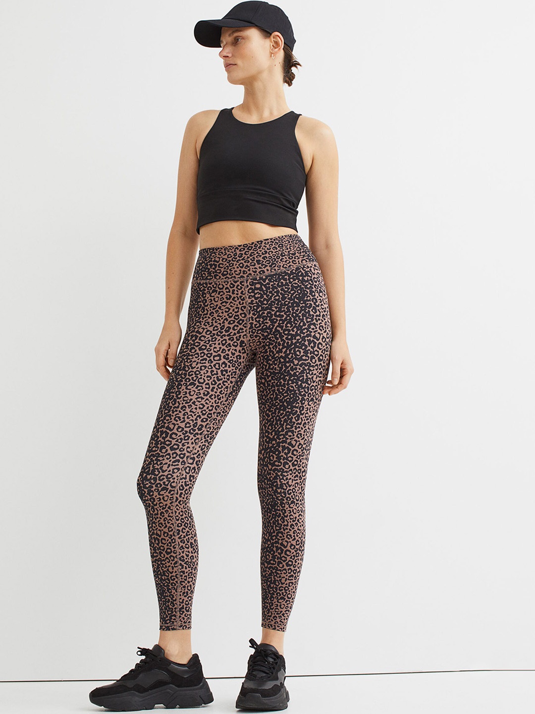 

H&M Women Beige Printed High-Waist Rapid-Dry Sports Tights