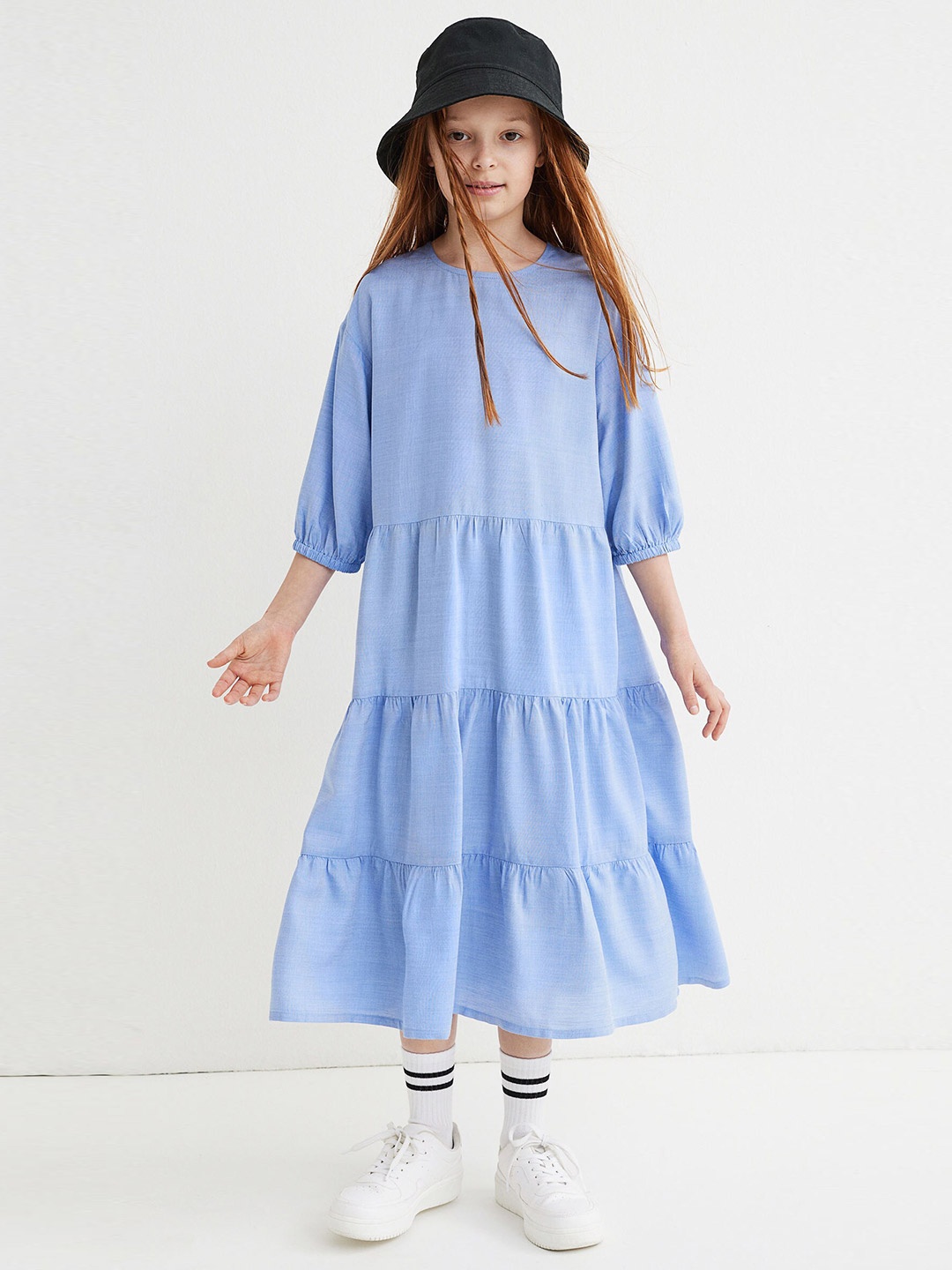 

H&M Girls Blue Solid Round Neck Viscose A-line Dress