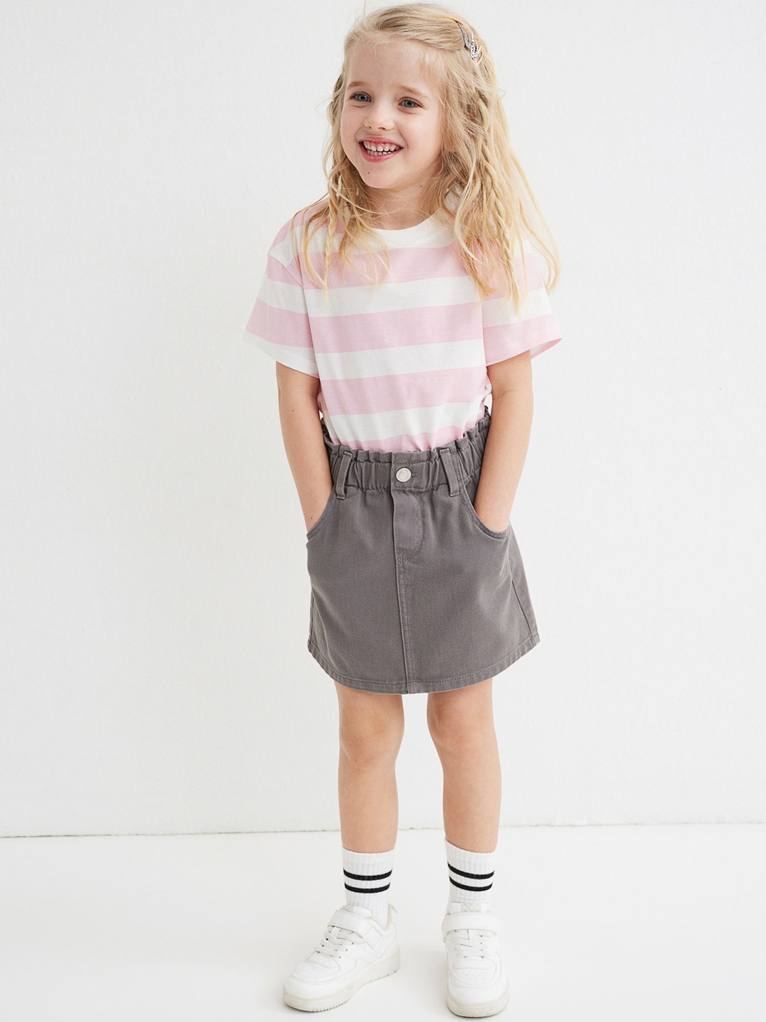 

H&M Girls Grey Pure Cotton Paper Bag Skirt