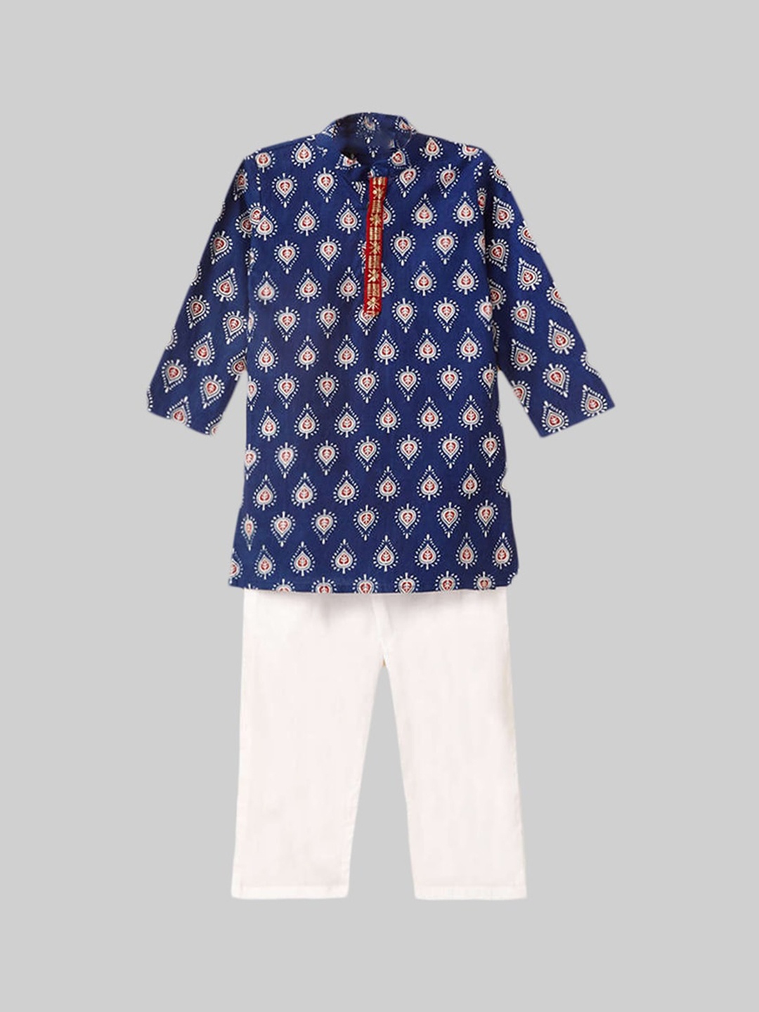 

The Magic Wand Boys Blue Ethnic Motifs Embroidered Empire Gotta Patti Pure Cotton Kurti with Sharara