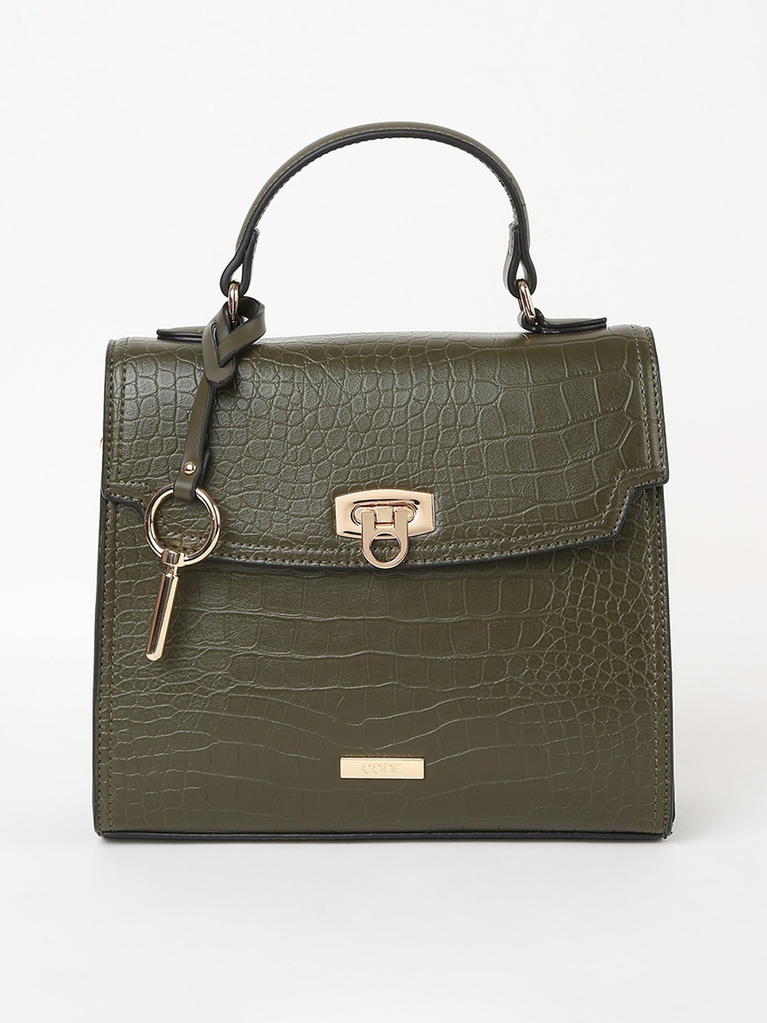 

CODE by Lifestyle Olive Green Textured Structured Satchel