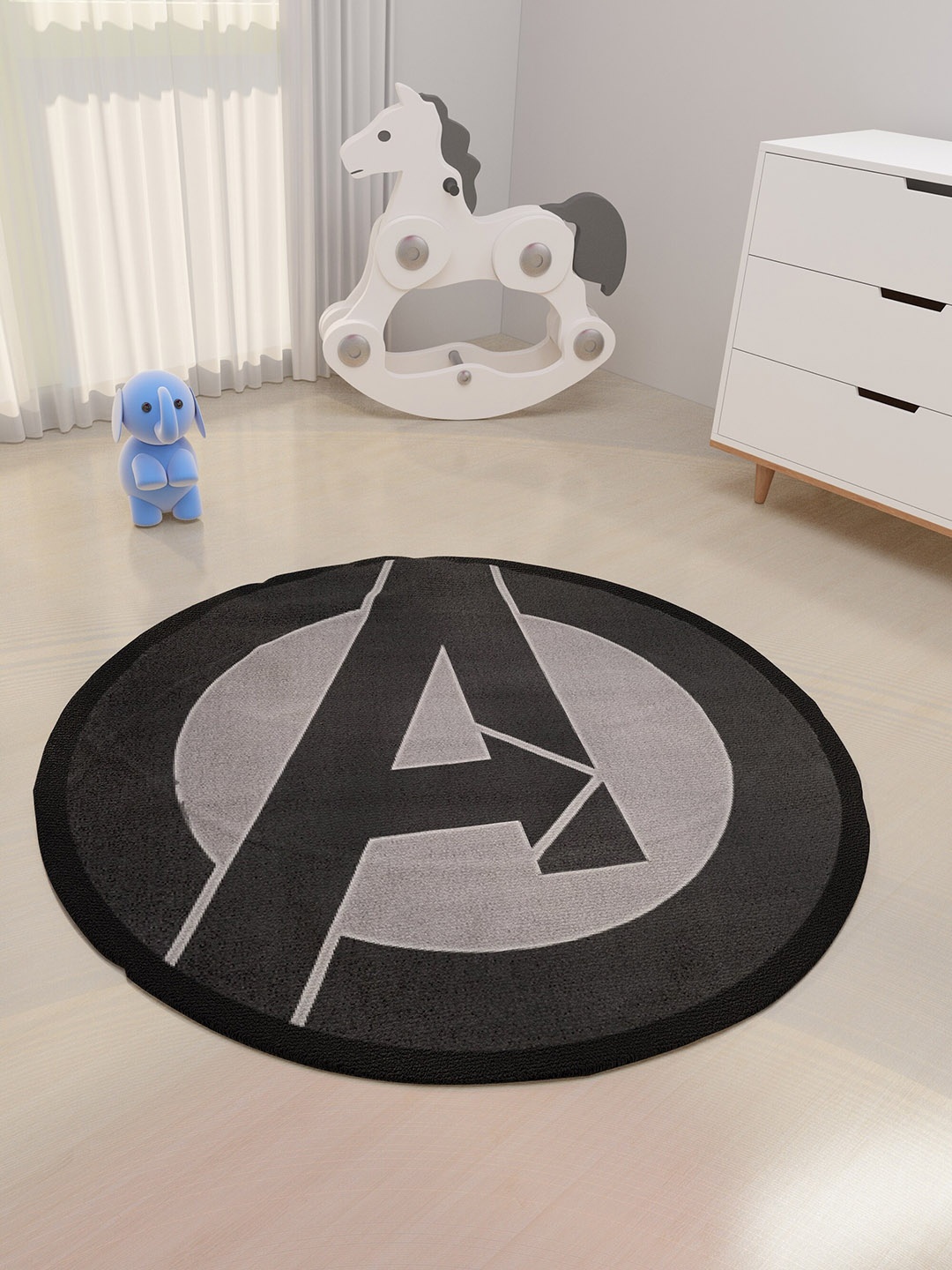 

Marvel Unisex Kids Black & Grey Printed Round Carpets