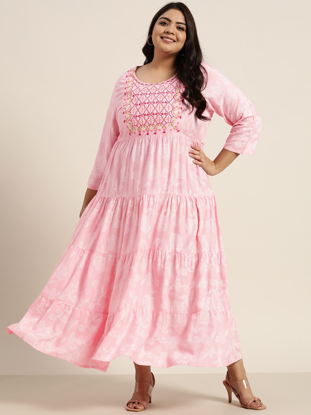 

Juniper Plus Size Women Pink Floral Printed Floral Anarkali Kurta