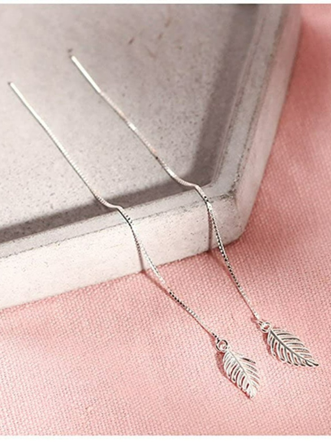 

EL REGALO Silver-Plated Leaf Shaped Drop Earrings