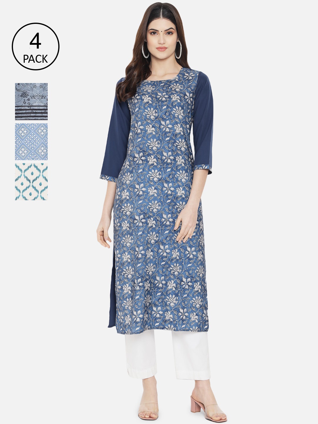 

Ethnic basket Women Multicoloured Pack Of 4 Printed Kurta, Multi