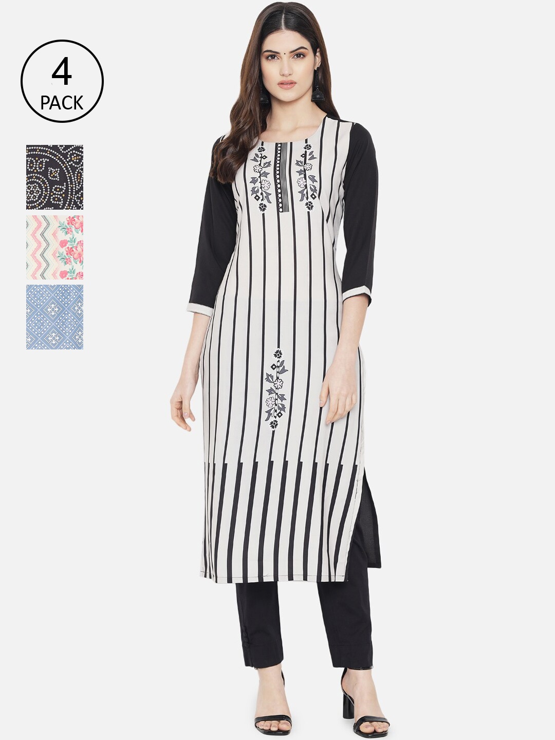 

Ethnic Basket Women Pack Of 4 Multicoloured Digital Print Straight Kurtas, Multi