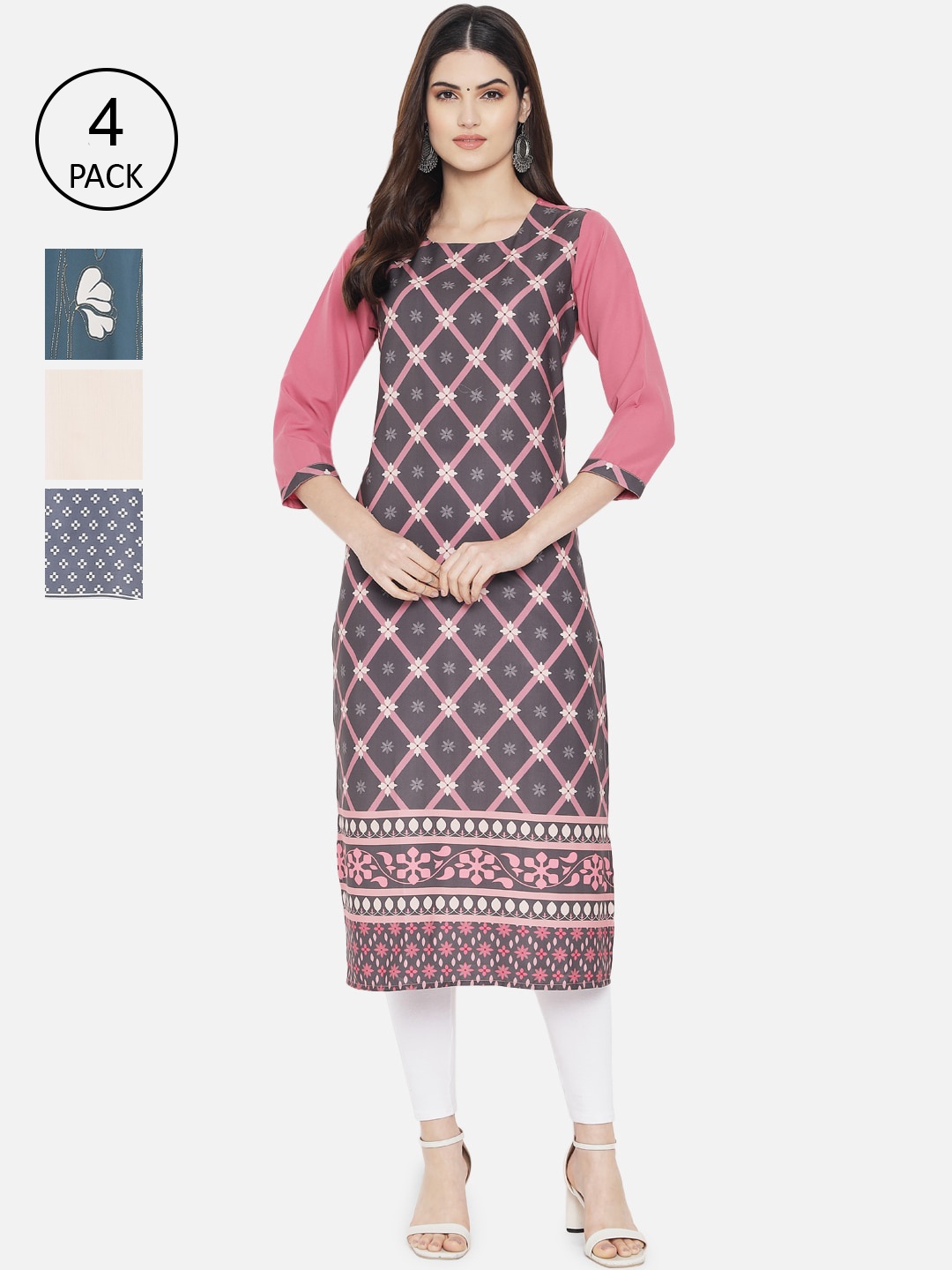 

Ethnic basket Women Pack of 4 Printed Crepe Kurta, Red