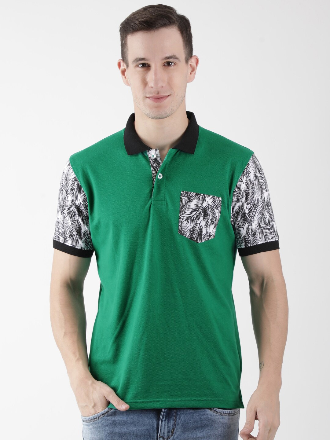 

Club York Men Green Printed Polo Collar Regular Fit Cotton T-shirt