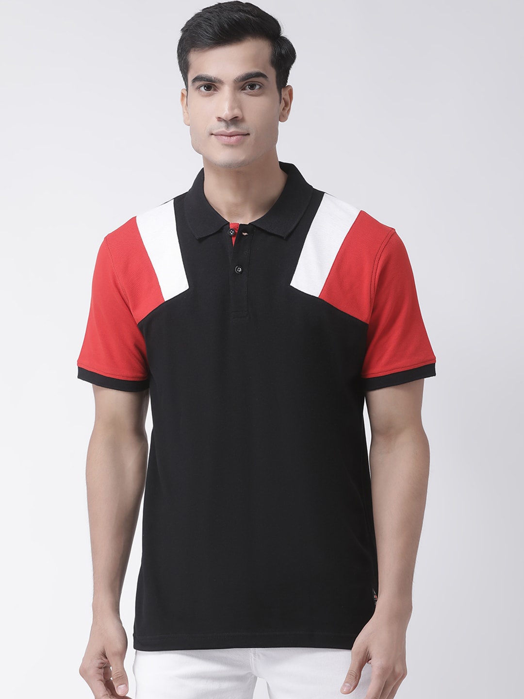 

Club York Men Black Colourblocked Polo Collar Cotton T-shirt