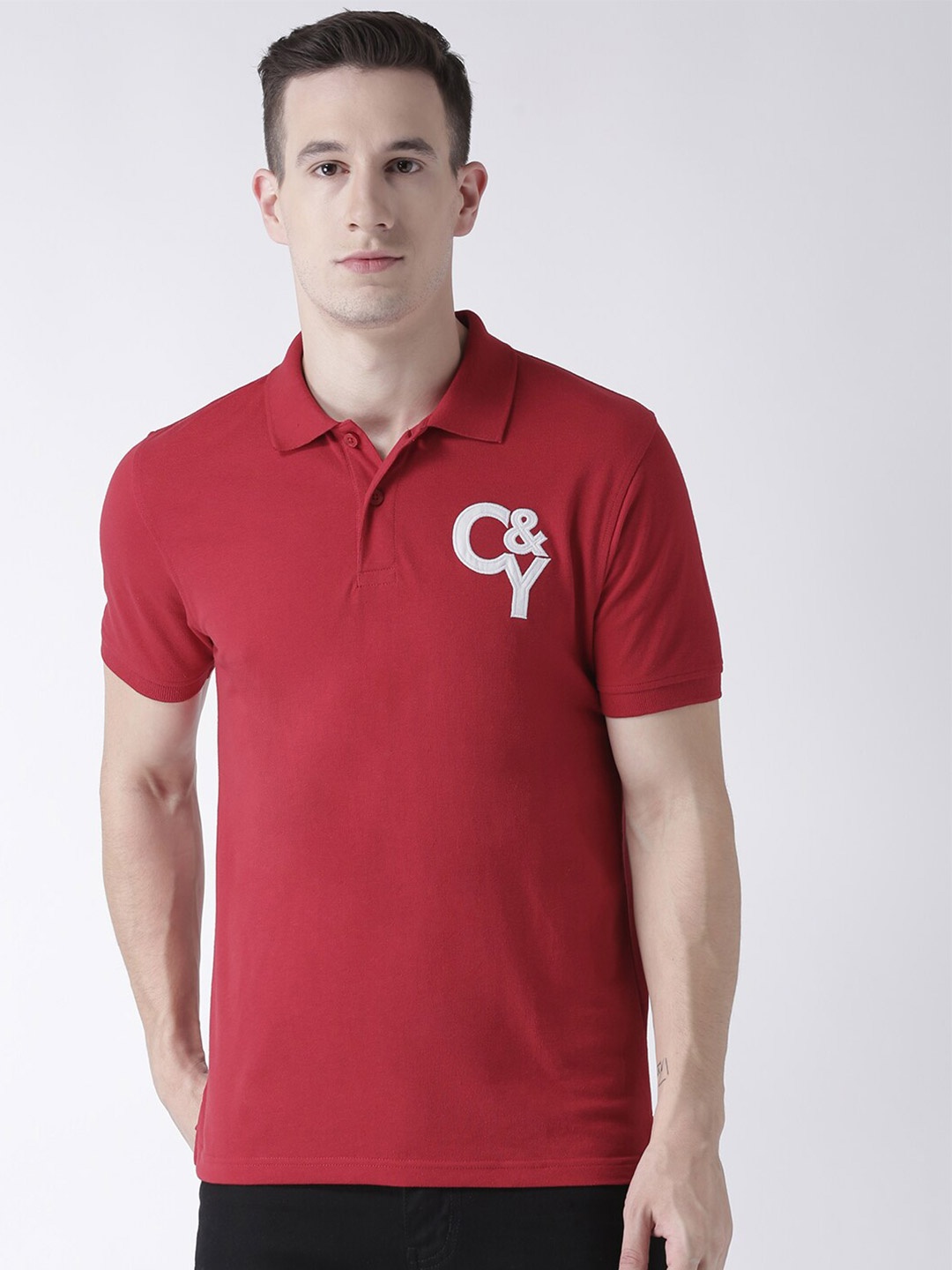 

Club York Men Red Typography Polo Collar T-shirt