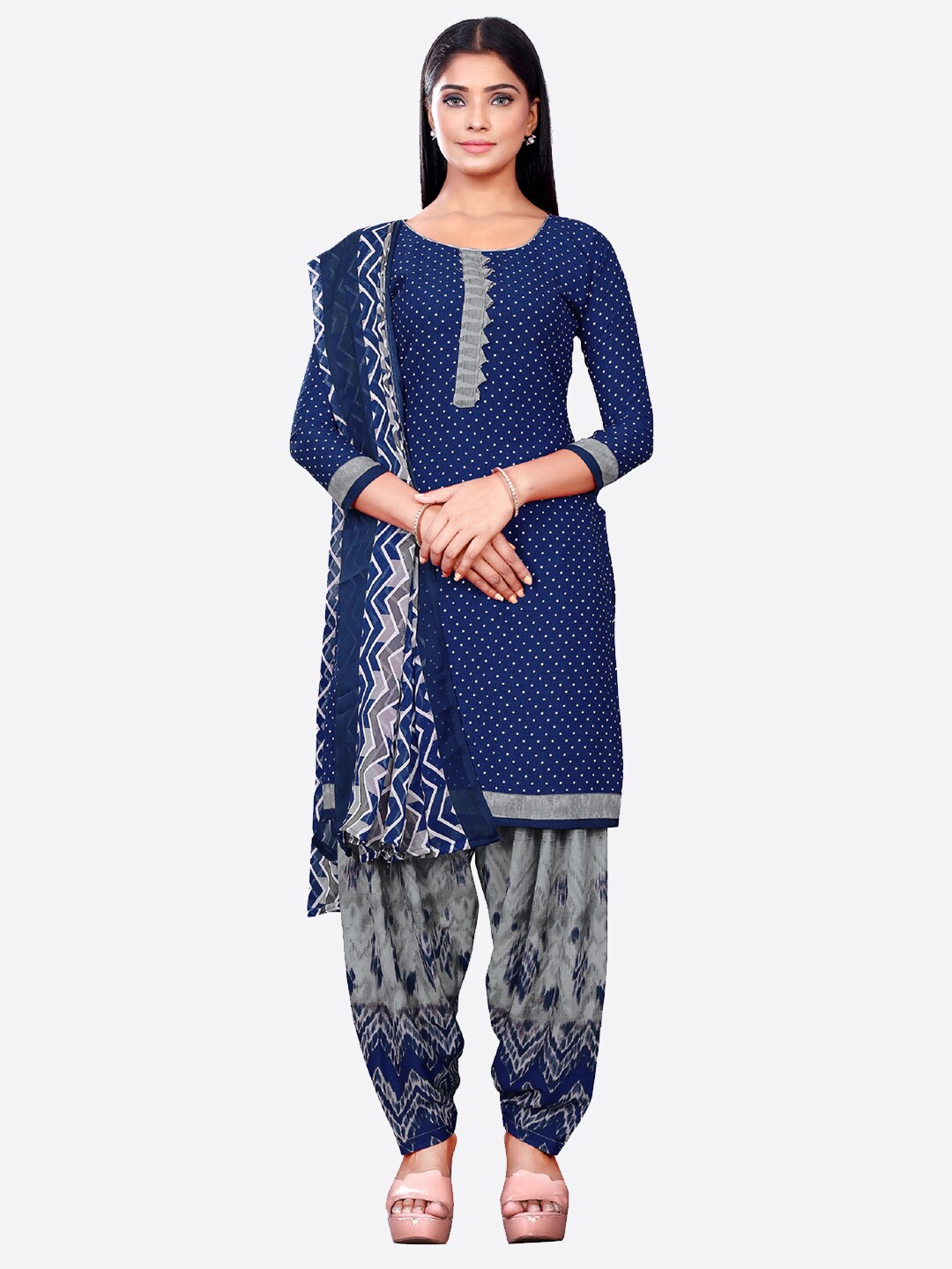 

SALWAR STUDIO Blue & Grey Printed Unstitched Dress Material