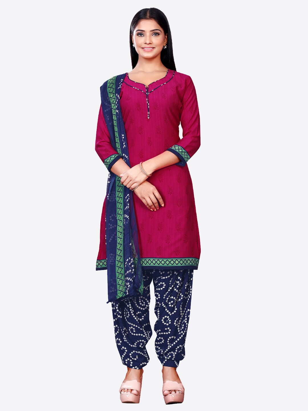 

SALWAR STUDIO Magenta & Navy Blue Printed Unstitched Dress Material