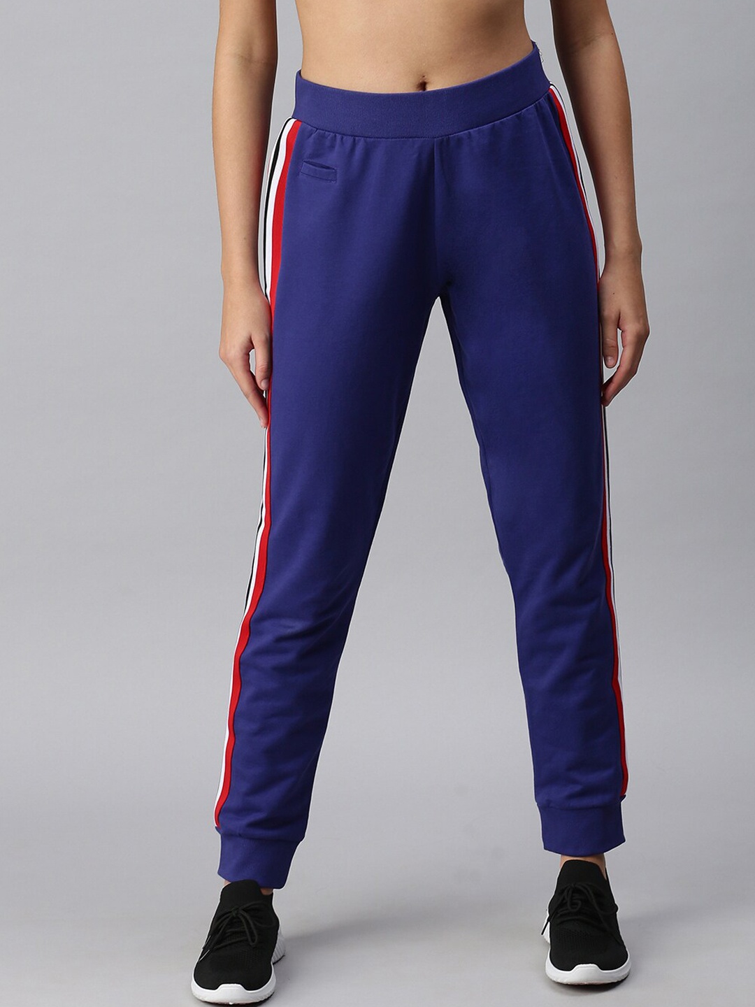 

De Moza Women Blue-Coloured Solid Cotton Jogger Track Pants