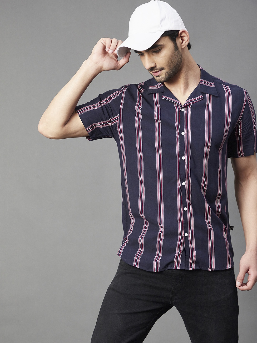 

Rigo Slim Fit Striped Casual Shirt, Navy blue